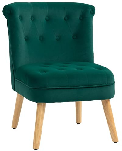 HOMCOM Fauteuil de Salon et Salle à Manger avec Assise rembourrée, Fauteuil Lounge avec Pieds en Bois et Tissu Effet Velours, 60x66x79 cm, Vert