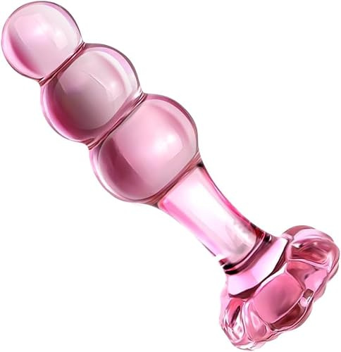 Crystal Glass Anal Plug,Pink Beaded Glass Anal Plug, Anal Trainer, Crystal Butt Plug,Anal Expander Training Sex Toys Anal Masturbation Plug for Men Women Gay and Couples