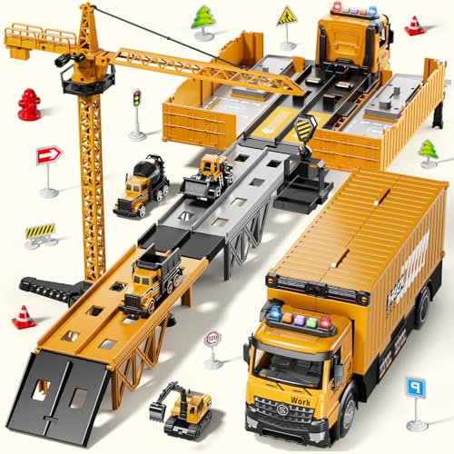 BLmukce Engineering Vehicle Car, Construction Toys For 3-7 Year Old Boys, Truck Toy Set Toddler Car Digger Toy - Crane Dump Trucks For 3 4 5 6 7 Years Old Boys Gifts