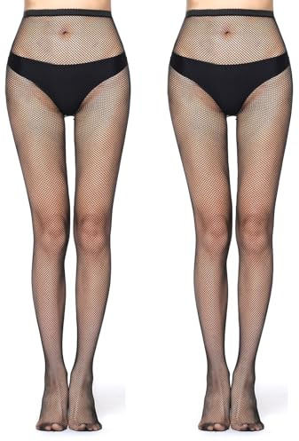 TNSOYCA 2 Paires Collant Résille Femme,Taille Haute Filets Bas Résille,Cuisse Haut Bas Collants