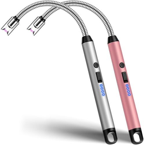 Electric Candle Lighter, 2 Pack Rechargeable USB C Lighters Long Reach for Scented Candle and BBQ, Electronic Plasma Arc Lighter Flameless and Windproof for BBQ Stove and Fireworks