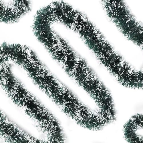 50Ft Christmas Tinsel Garland - Shiny Metallic Twist Decor for Christmas Tree Home Stairs Railing Front Door Mantle Fireplace Indoor Outdoor Holiday Party (Green White)