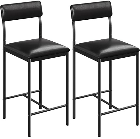 YITAHOME Lot de 2 tabourets de Bar industriels avec Assise et Dossier rembourrés pour Cuisine/Salle à Manger, chaises de Bar avec Repose-Pieds Ergonomique, Noir