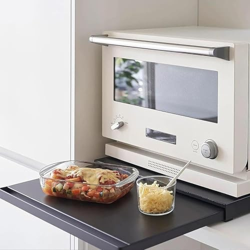 Estante Extraíble De Acero Al Carbono for Horno Microondas con Extensión Completa Y Cierre Suave Deslizante, Organizador De Cajones Extraíbles De Alta Resistencia for Encimera De Cocina(Black)