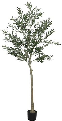 HOMCOM Olivo Artificial 180 cm Planta Artificial Decorativa Grande Árbol Artificial de Interior con 40 Aceitunas para Decoración de Hogar, Oficina, Dormitorio y Balcón Verde