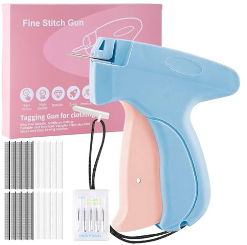 SINZONeu Mini pistolet à coudre manuel - Machine à coudre portable avec 5 aiguilles + 1000 pinces - Réparation flash pour vêtements et rideaux - Kit de couture de voyage pour réparations textiles