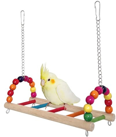 Bird Toys, Wood Bird Perches Parrot Standing Climbing Swing Toys Hanging Cage Accessories for Budgies Conures Cockatiels Parakeets Lovebirds (Colorful A)