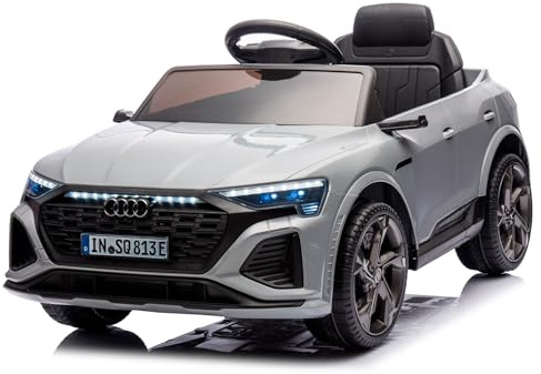 BRICOZONE Auto Elettrica per Bambini Audi SQ8 E-Tron 12V con Telecomando Parentale Soft Start Sedile in Pelle Ruote EVA Luci LED MP3 Porte Apribili Grigio