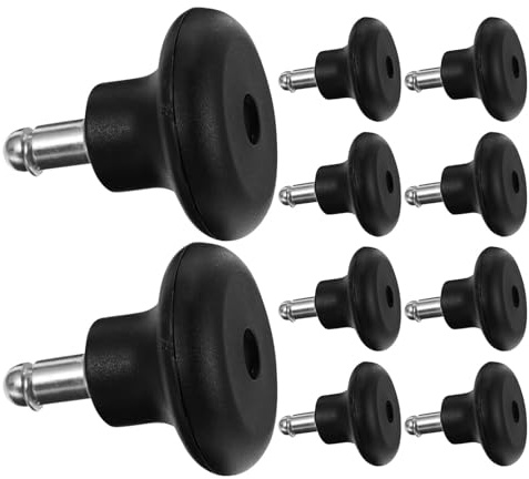 Veemoon Lot de 10 Roulettes Fixes Noires en Pu pour Chaise de Bureau, Patins de Remplacement Compatibles Sols Durs et Moquettes, Fixation Optimale pour Mobilier de Bureau et