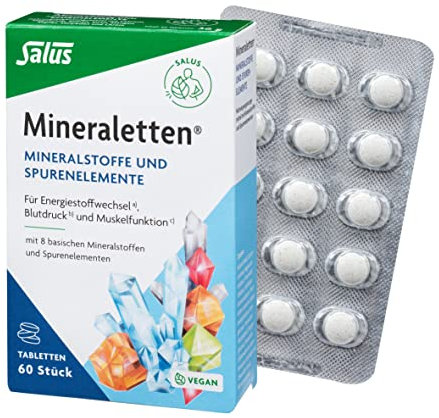 Salus - Mineraletten - 1x 60 Tabletten (36 g) - mit Calcium, Magnesium, Kalium, Eisen, Mangan, Kupfer, Molybdän und Chrom - zur Nahrungsergänzung bei erhöhtem Bedarf - vegan