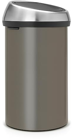 Brabantia 60 Litre Large Kitchen Touch Bin (Platinum) Removable Lid, Soft-Touch Open, Easy Clean Rubbish Food Waste Bin