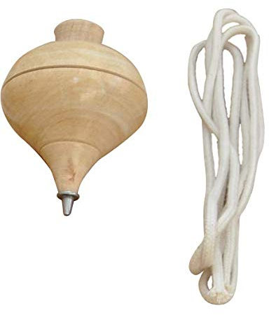 Greca Klassischer Holzkreisel Durchmesser 6 cm Höhe 9 cm mit Schnur für Kinder