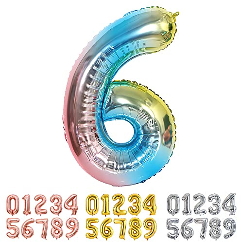 Ponmoo Foil Balloon Number 6 Gradient Blue, Giant Numbers 0 1 2 3 4 5 6 7 8 9 10-19 20-29 30-39 40-49 50-60-70-80-90-100, Large Balloons for Wedding Anniversary Birthday Party Decoration
