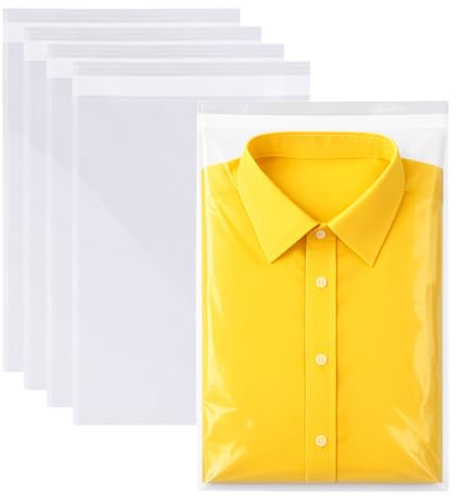 Virsus 100 Buste Cellophane Trasparenti per Indumenti t- Shirt Camice 35 x 50 + 5 cm Labbro Aletta Autoadesiva Idea Regalo Confezionare Oggetti Dolci Gioielli Collane