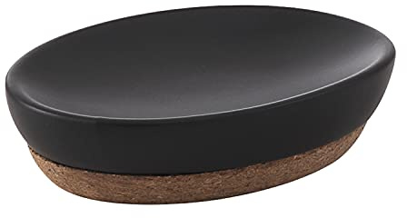 Gedy G-Canberra saponetta, Misure e Peso: 3X13X9,5 CM & 0,184 kg, Porta Sapone Solido Realizzato in Ceramica e Sughero, Finitura Nera, Design R&S, 2 Anni di Garanzia, Nero, Unica