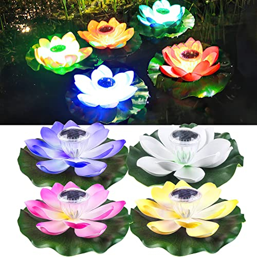 jindaaudio 4 Pièces Lampe Lotus de Bassin Flottant, Lampes Solaires à Capteur de lumière, Lampes de Pelouse étanches Extérieures, Lampes Décoratives de Piscine, Lampes D'étang (Couleur)