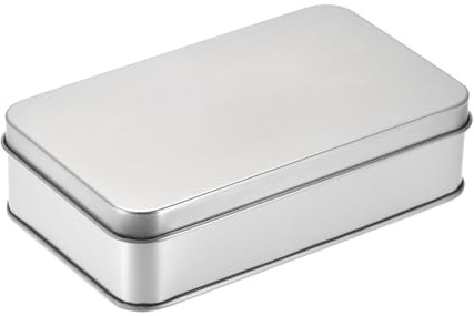sourcing map Metal Tin Box, 5.31 x 3.15 x 1.38 Rectangular Empty Tinplate Containers with Lids, Silver Tone, for Home Organizer, Candles, Gifts, Car Keys, Crafts Storage