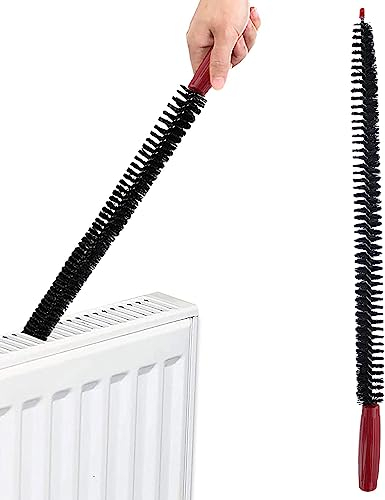 Cepillo Limpiador de Radiadores | Cerdas Sintéticas sobre Alambre Trenzado Flexible | Mango Rojo Ergonómico | Ideal para Calentadores de Panel, Secadoras y Lavadoras