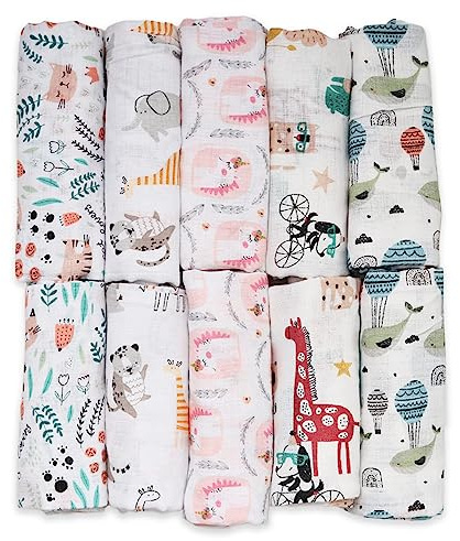 FENSILO Mulltücher - Mullwindeln - 10er Pack 70x80 cm - Stoffwindeln, Made IN EU, schadstoffgeprüft - Spucktücher Baby Mädchen Junge Tuch