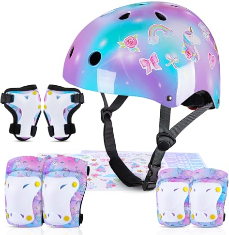MHJY Fahrradhelm Kinder Helm Mädchen Skaterhelm 3-8 Jahre Knieschoner Protektoren Set Schoner Inliner Kinder Ellenbogenschützer Handgelenkschoner Für Jungen Skates Rollschuhe Skateboard Fahrrad