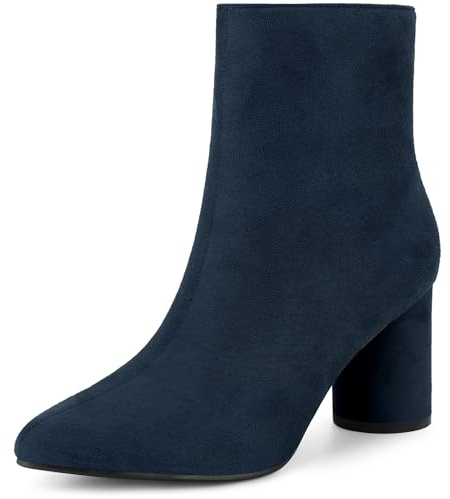 Allegra K Women's Pointy Toe Side Zip Block Heel Ankle Boots Navy Blue 6 UK/Label Size 8 US