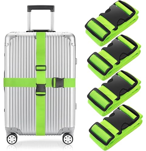 Luggage Straps for Suitcase Heavy Adjustable Suitcase Straps with Quick Release Buckle Suitcase Identifier Bands for Travel Case Non-Slip Travel Belt Travel Accessories (Green, 4pcs)