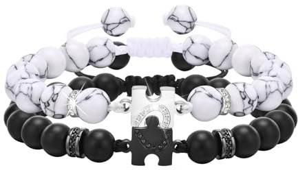 VNOX Bracelets en Commun Couple Cadeau: Bracelet Pierre Naturelle pour Femmes et Hommes, Cadeau pour Mari ou Petite Amie