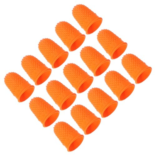 PATIKIL Gummifingerspetsar, 15-pack silikon tumfingertoppsskydd fingerbarnsängar skydd skyddsdynor fingerborg grepp för kontorsräkning sömnad, orange M storlek