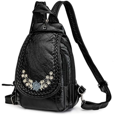 hengwin Kleiner Rucksack für Frauen - PU Leder Convertible Damen Rucksack mit mehreren Taschen und geräumigen Fächern (Eingelegte Muster)