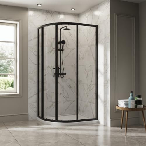 NRG 1000 x 900mm Matte Black Framed Offset Quadrant Shower Enclosure Sliding Door for Wet Room Cubicle Enclosures
