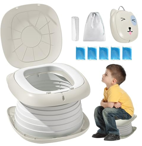 Asiento de inodoro, asiento de inodoro para niños y niñas, orinal plegable, inodoro plegable, inodoro para viajes, inodoro plegable, inodoro para bebés con bolsillos de repuesto (verde) (gris)