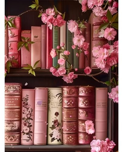 BEAYIOU Bookshelf Flowers Diamond Art Kits,Books Diamond Painting Kits for Beginners,Book 5D Round Full Drill Gem Art for Home Wall Decor 12X16 inch