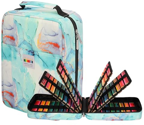 JAKAGO Trousse de Rangement Grande Capacité avec 90 Poches Élastiques – pour Jusqu'à 270 Crayons, Crayons de Couleur ou Stylos Gel – Idéal pour Les Artistes (M-Green)