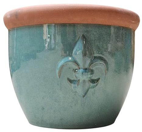 Teramico Pflanzgefäß Übertopf Blumentopf glasiert Steinzeug Eiertopf rund bauchig absolut frostfest - Gartendekoration (Jade Dunkel, 42cm)