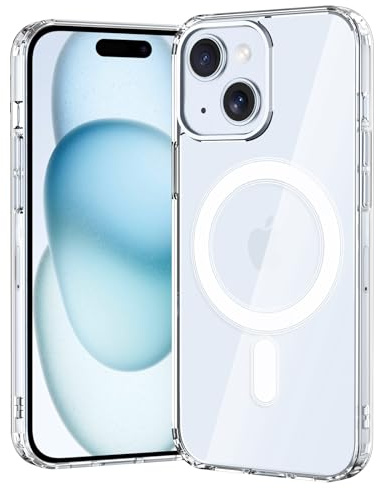 Gueche Funda para iPhone 15, compatible con MagSafe, transparente, magnética, de grado militar, protección contra caídas, antiamarilleamiento, resistente a golpes