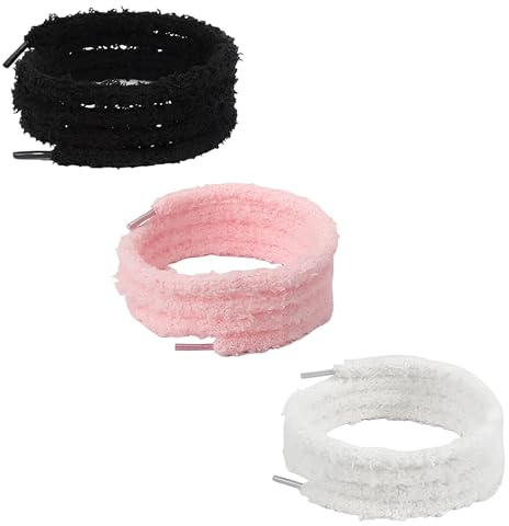 Lacet Fluffy, 3 Paires Lacets Fluffy 120cm, La cets Chaussures Fluffy, La cet Peluche, Lacet Fluffy Blanc, L acet F luffy pour baskets, chaussures athlétiques, patins à roulettes(Blanc + Noir + Rose)