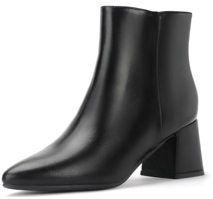 IDIFU Black Boots for Women Ankle Low Short Chunky Block Heel Booties Fall Pointed Toe Dress Booty Ladies Comfortable Cute Fashion Side Zipper Boots(Black New, 9)