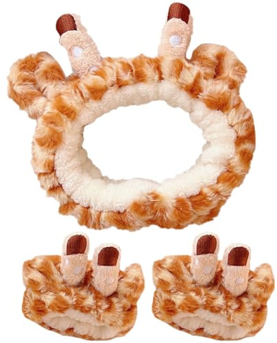 VINTORKY Bandeau de Spa Doux en Peluche Forme Girafe pour Cheveux et Lavage Visage, Accessoire Créatif et Confortable pour Bain et Soins Quotidiens