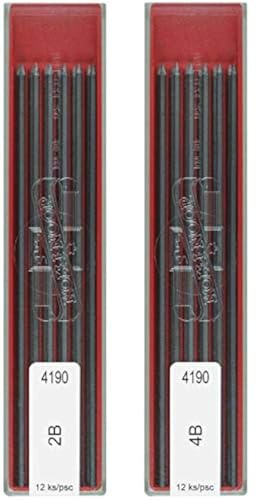 Recarga de minas KOH-I-NOOR 2B y 4B, mina de grafito de 2 mm para lápiz mecánico de dibujo técnico y delineado - 24 minas