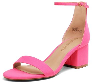 DREAM PAIRS Womens Bridal Sandals Ladies Mid Low Block Heels Sandals,Fuchsia/Suede Size 5 UK, Low-Chunk