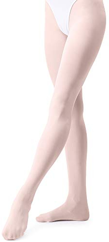 tanzdunsje Ballett Strumpfhose Kinder Tanzstrumpfhose mit Fuß für Mädchen und Damen,Ballettrosa XS