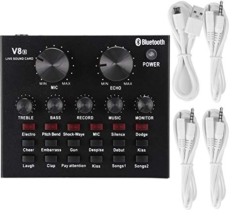 Multifunktions-V8s Live-Soundkarte Nachhall Sound Voice Gain -12DB-35DB unterstützt bis zu 48K 16 Bit für das Aufnehmen von Karaoke-Musik