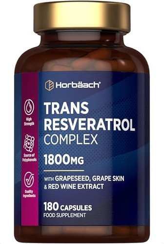 Resveratrol Supplement 1800mg | 180 Capsules | Trans Resveratrol Complex with Grapeseed, Grape Skin, Red Wine Extract and Blueberry | Source of Polyphenols | by Horbaach