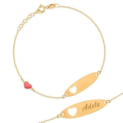Sakrami Bracciale in Oro con Cuore Smaltato e Cuore Sagomato + Gioiello con scatola Personalizzata + Idea Regalo per Nascita, Battesimo e Comunione Occasioni Speciali + Confezione regalo