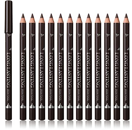 SUMEITANG 12 Pcs Dark Brown Eyebrow Pencil Eyeliner Makeup，Soft Textured，Easy to Color，Waterproof，Long Lasting Eyebrow Tint Pen for Fills in Sparse Areas and Gaps Create a Natural Eye Brow