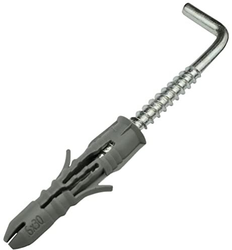 AERZETIX - C57633 - Lot de 50 Chevilles universelles Ø6x30 mm en Plastique + 50 Crochets Type L à Suspension à Visser Ø4x38 mm en Acier - pour Bois béton Brique Pleine