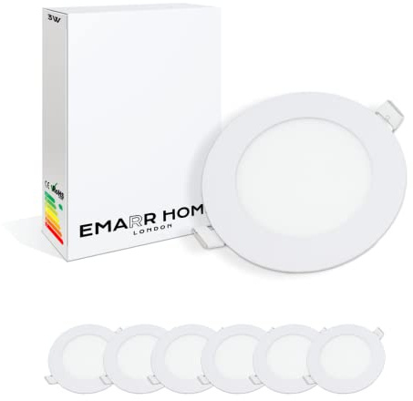 Emarr Home LED Ceiling Lamps Recessed Ultra Slim Panel Lights Downlight (6 Pack) (Warm White (3000K), 3W Round (80mm))