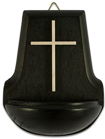 MaMeMi Holz-Weihkessel mit Motiv Kreuz Ahorn, dunkel