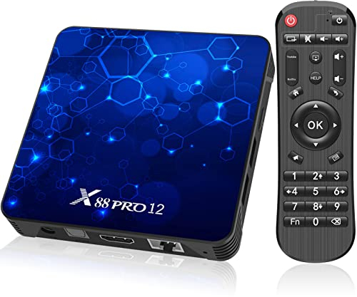 Boîtier TV Android 12.0, Box TV 4GB RAM 32GB ROM RK3318 Quad-Core 64bit Cortex-A53 Supporto 2.4G/5G WiFi 6 Bluetooth 5.0 Risoluzione UHD 4K/3D Porta USB 3.0 TV Box Android