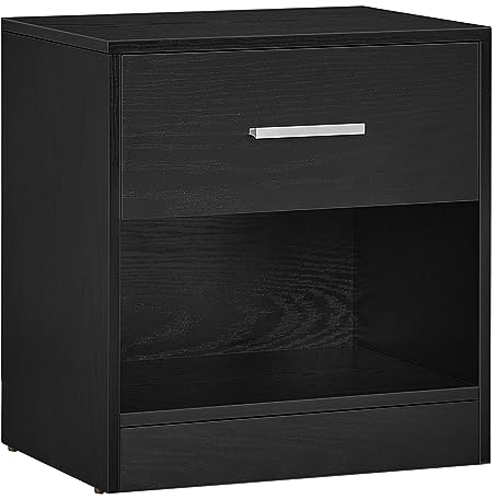 VASAGLE Nachttisch, Beistelltisch, mit Schublade, Griff, offenes Fach, Couchtisch, für Schlafzimmer, Wohnzimmer, klassikschwarz LET619T56